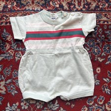 VTG Baby 6 Months Bodysuit Romper Green White Red Stripe Cotton Knit