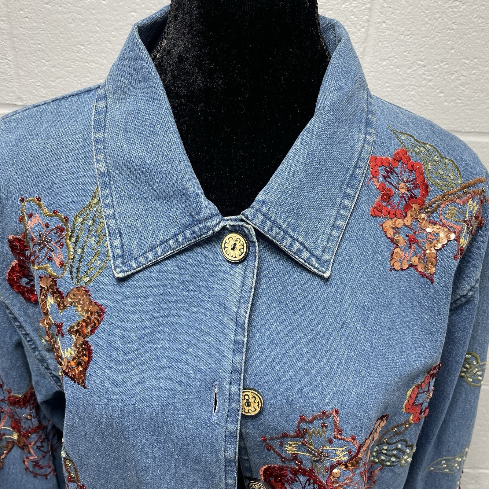Vtg Tantrums Denim Jacket Sequin Embellished Boho… - image 7