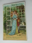 Embossed Postcard Beware God etc. Pair, Bench, Grid Frame, Green Plants Gel.?bes.