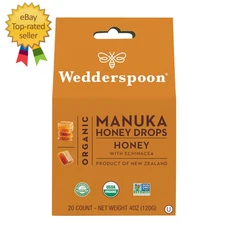Wedderspoon Organic Manuka Honey Drops, Honey & Echinacea, 20 Count (Pack of 1)