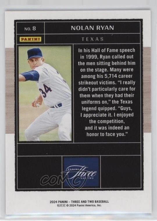 2024 Panini Three and Two Bases Loaded /3 Nolan Ryan #8 HOF - Image 2 of 2