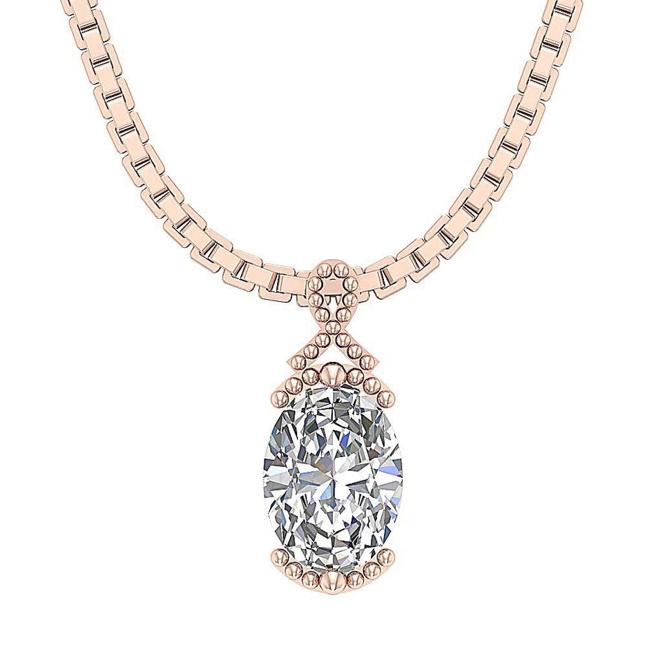 Oval Cut Diamond VS IJ 1.02Ct Fashion Pendant Necklace Semi Bezel 14K Solid Gold - Image 3 of 4