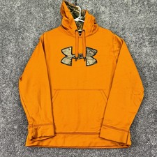 Under Armour Hoodie Mens Small Orange Storm Fleece Pullover Camo Logo Hunting