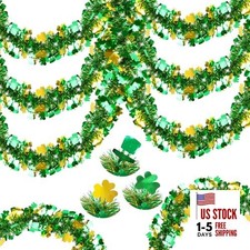 50FT St Patricks Day Garland Decor Green Gold 50 FT-Green Gold Shamrock Hat
