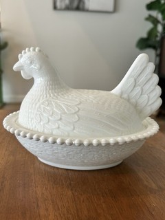 7 Inch Hen On A Nest White Milk Glass Chicken On Nest