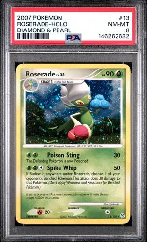 2007 POKEMON DIAMOND & PEARL #13 ROSERADE-HOLO PSA 8