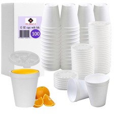12 OZ Foam Cups for Hot  Cold Drinks, USA-Made 100-Pack - 12 Ounce, White