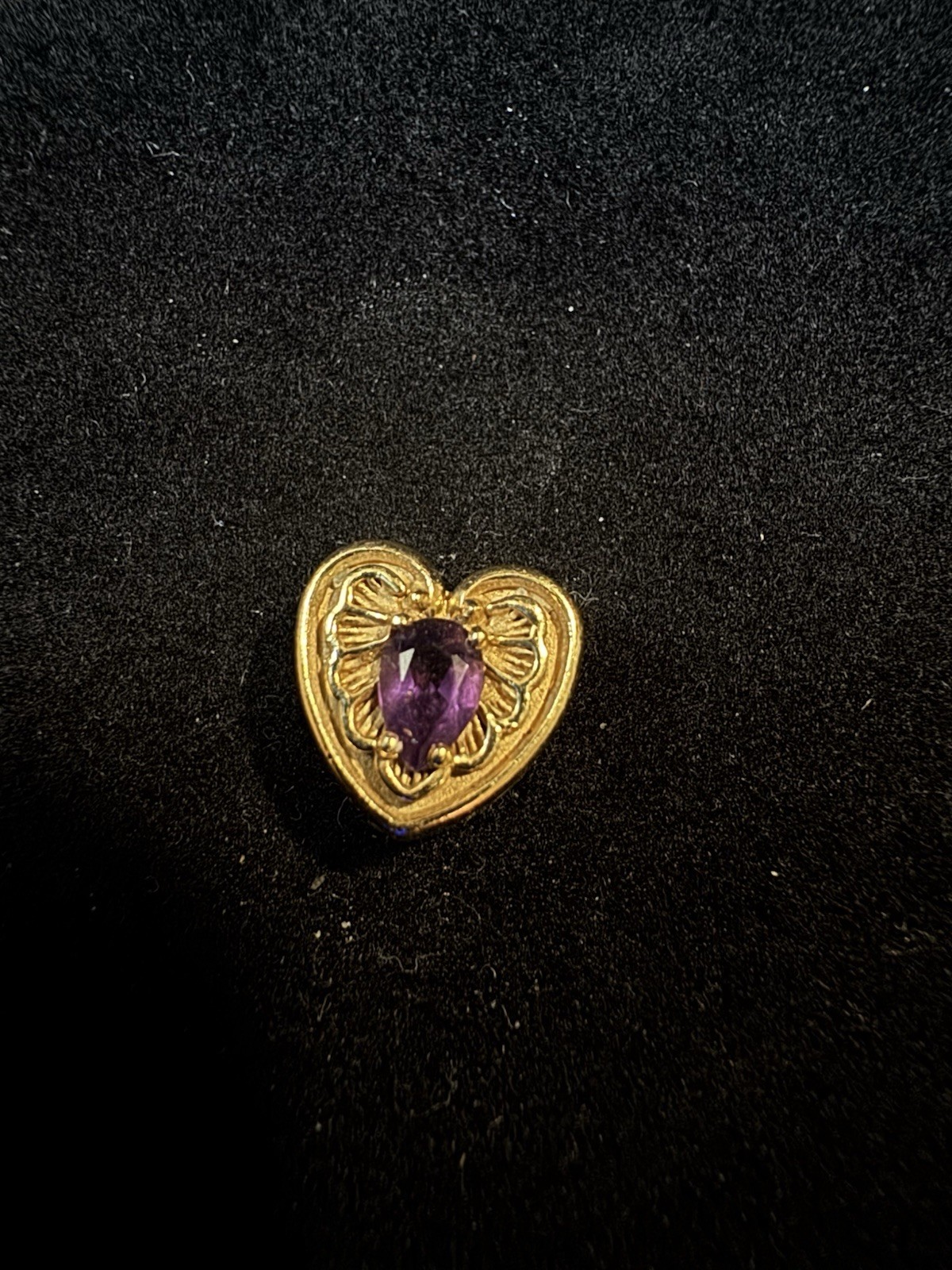 14k Gold Heart slide charm or pendant with Purple natural Amethyst