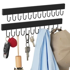 Key Holder Wall Mount 2 Pack Key Hanger with 24 Adjustable Hooks Wooden Key Rack