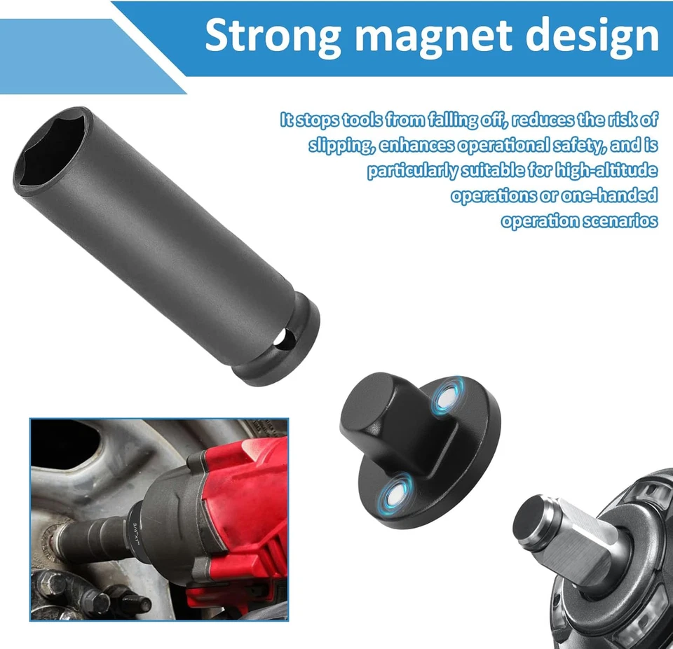Juego de 4 adaptadores de enchufe de impacto de bajo perfil, juego de adaptadores de trinquete de accionamiento, magnético Foto 4 de 4