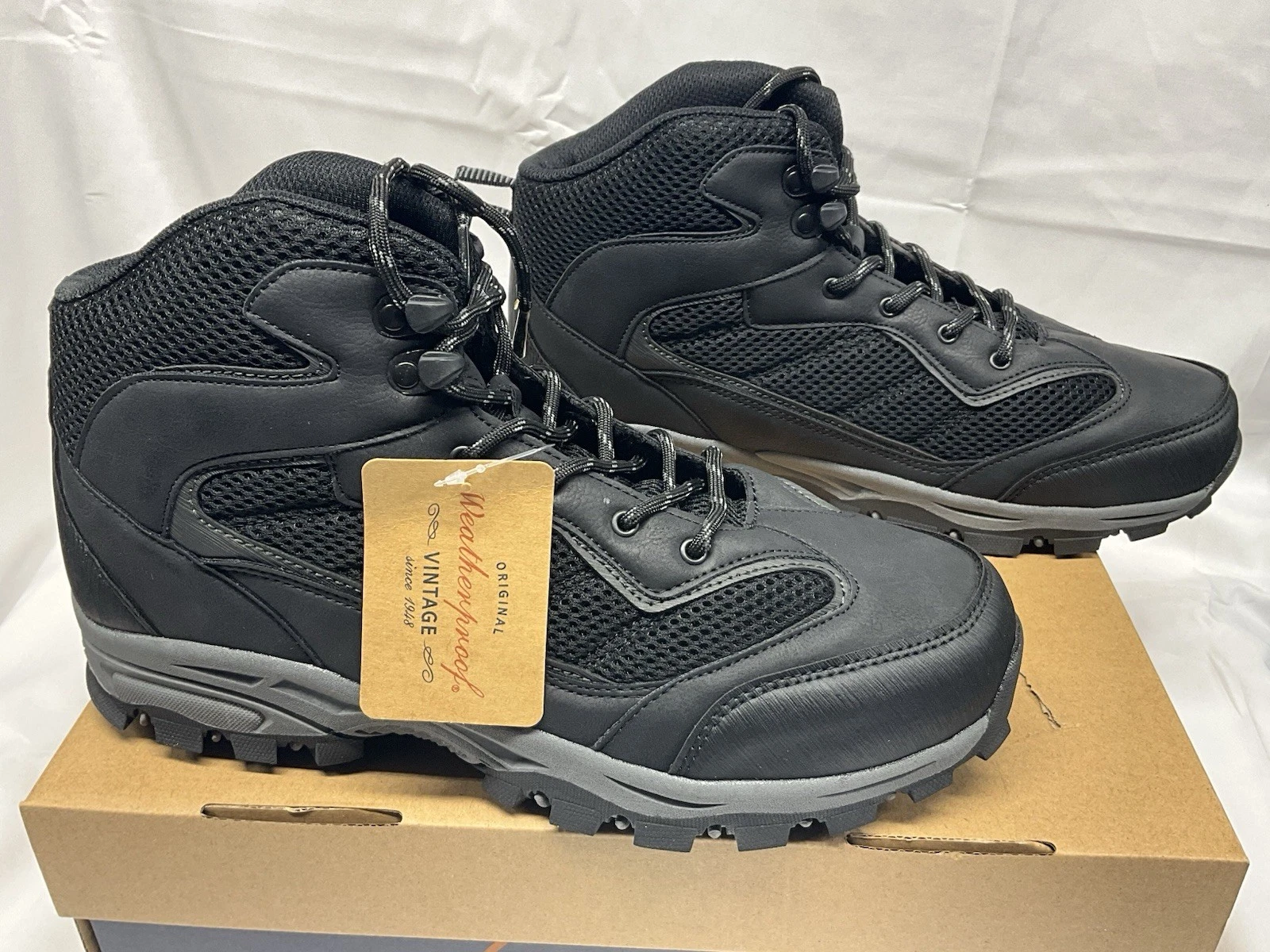 Original Weatherproof Vintage Mens Hiking Boots Brendan Black Size 10 New In Box