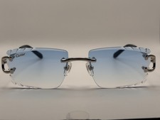 Cartier Big C Decor Frameless Diamond Cut Blue Lens/Silver Frame
