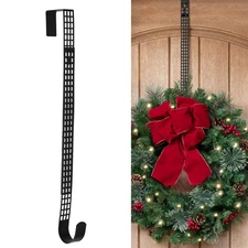 Hook & Lattice Metal Adjustable Length Over The Door Wreath Hanger, Matte Bla...