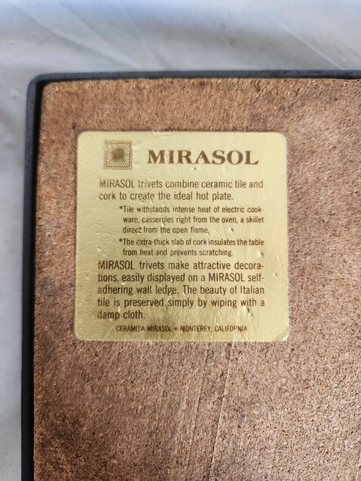 Vintage Mirasol Ceramic Tile Trivet Cork Back Italian Art Hot Plate Monterey CA - product detail image 14