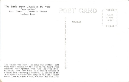 RPPC Weatherwax Brothers Quartet NASHUA, Iowa Little Brown Church Postcard Ki5 - Picture 2 of 2