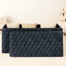 Foldable Faur Fur Storage Box Ottoman Stool Seat Ribbed Waffle Removable Lid