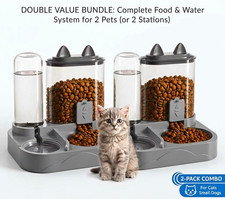 2 Pack 2-in-1 Automatic Cat Feeder & Waterer Dispenser Gravity Pet Food Station