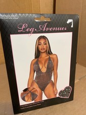 Leg Avenue Shimmer Sheer Lurex Rhinestone Teddy, Black/Silver, OS