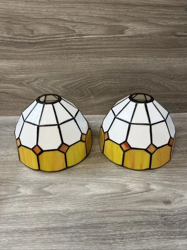 Vintage Stained Glass Set of Two Tiffany Style Lampshades