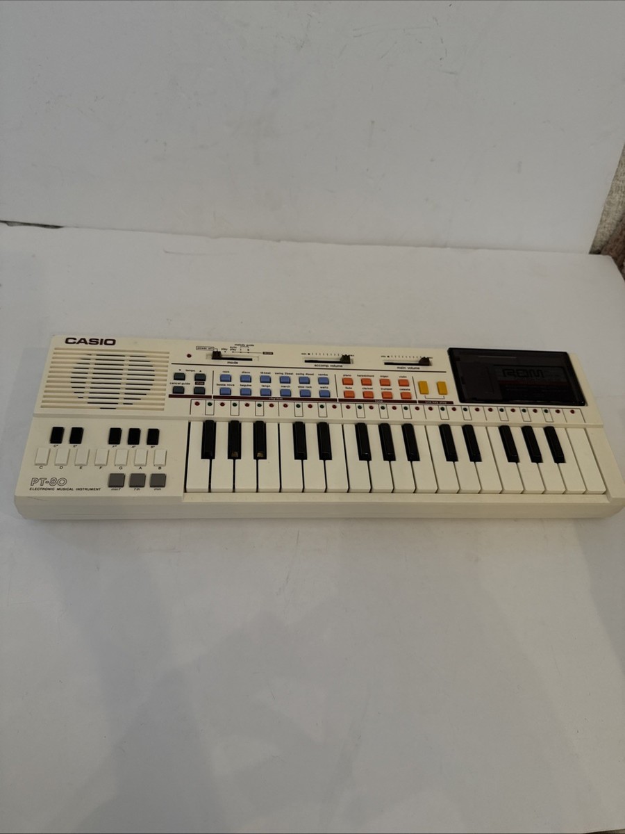 Vtg Casio PT-80 Mini Synth Electronic Keyboard With Rom Pack RO