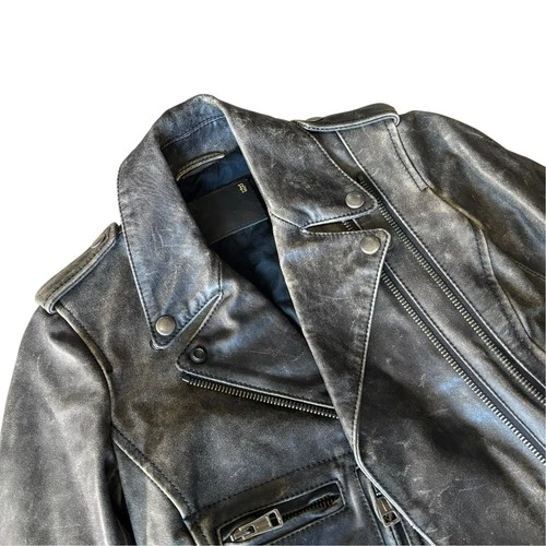 R13 Distressed Leather Moto Biker Jacket Women’s In Faded Black image 3