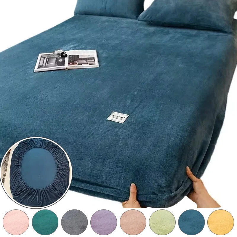 Velvet Elastic Fitted Sheet Soft Mattress Cover Bed Linen Protector