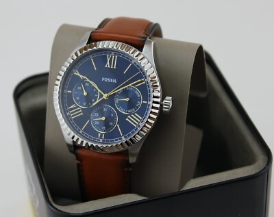 NEW AUTHENTIC FOSSIL CHAPMAN CHRONOGRAPH SILVER BROWN LEATHER MEN'S FS5634 WATCH