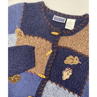 NWT Erika & Co Fall Cardigan Sweater Women Extra Large Blue Combo Toggle Buttons