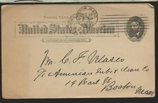 1892 Postal Card Boston Mass to City