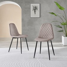 Image of CORONA x2 Hatched Faux Leather and Black Metal Leg Kitchen Dining Chairs