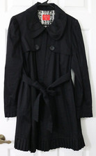 Women's Junior's Coat Jacket Black Pleated Hem Cuffs Pocket Lined Ls Size M Elle