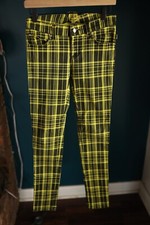 Tripp NYC Pants Womens Sz 3 Yellow Black Plaid Low Rise Skinny Goth Emo pants
