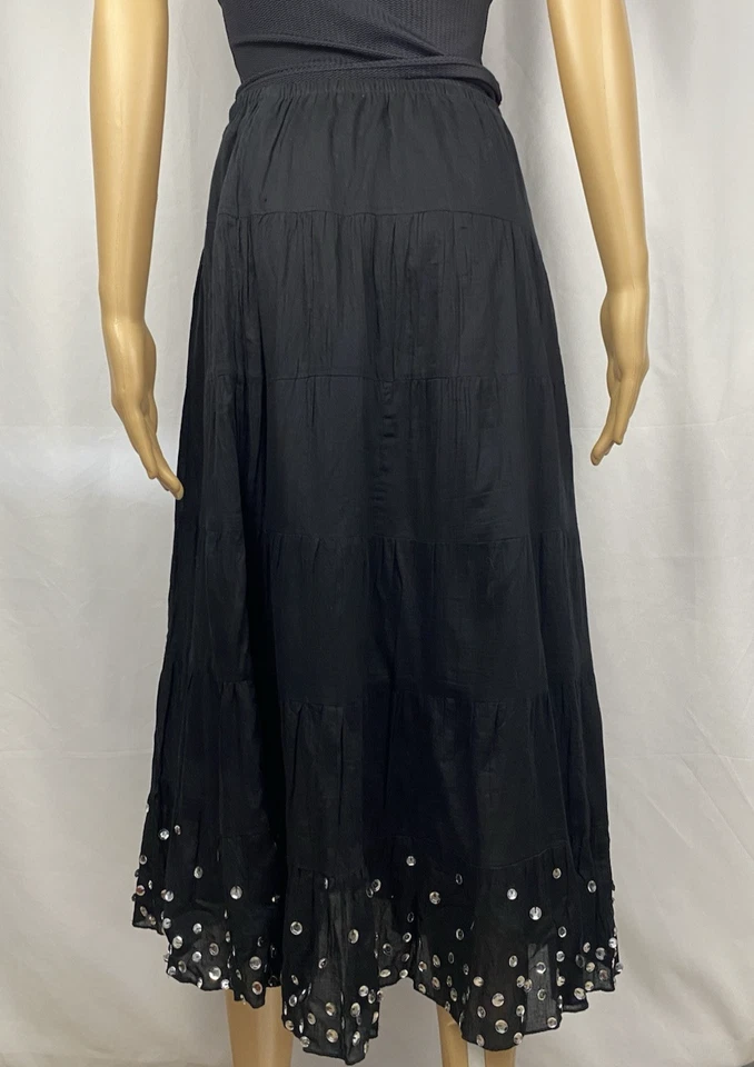 Tramp Pleated Tiered Midi Skirt with Sequins, Black, Size Large - Image 3 of 4