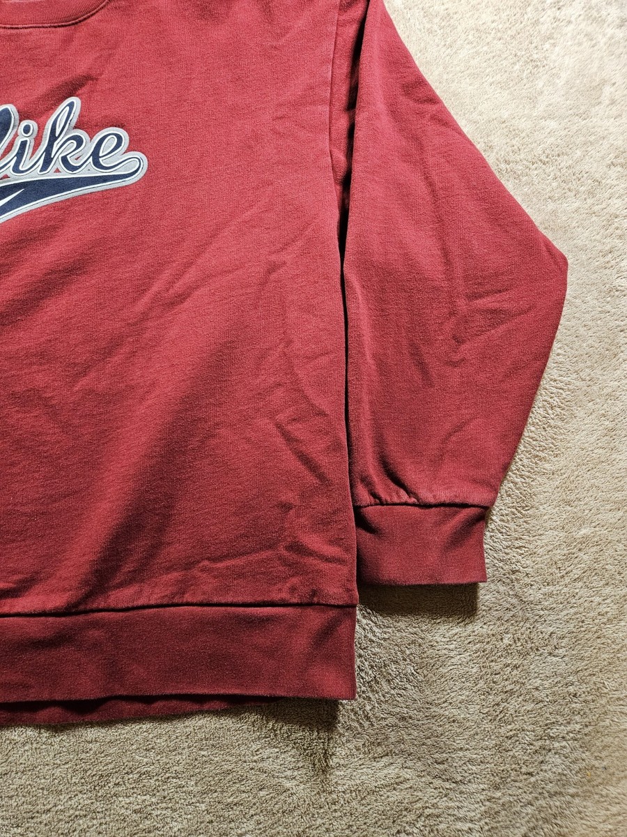 VINTAGE Nike 90s Silver Tag Spellout Y2K Burgundy Sweatshirt