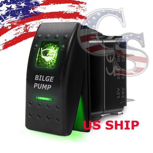 Green Light LED Bilge 12V 20A 10A 5pin Waterproof Rocker Toggle Switch