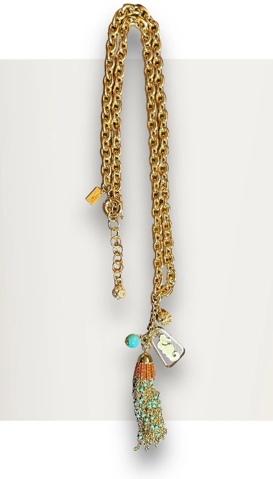 Lilly Pulitzer 海马串珠小饰品 36 英寸金色项链二手状况完好华丽 — 第 2/4 张图片