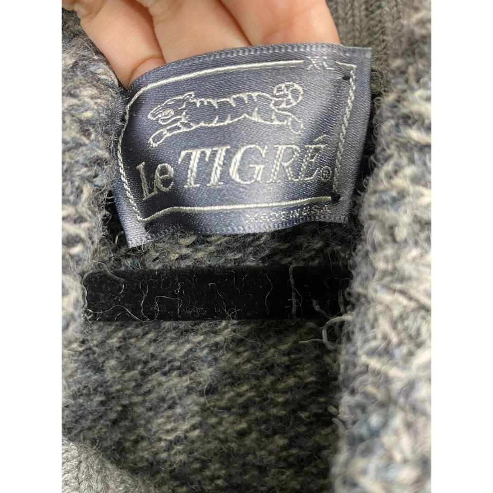 Vintage LE TIGRE Wool Sweater Men Size XL GRAY Shawl Collar Winter Warm Cozy - Image 3 of 4