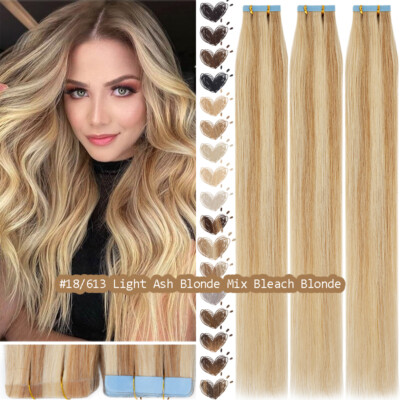 60pcs American Skin Weft Tape In Hair Extensions Full Head 100% Remy Human Hair