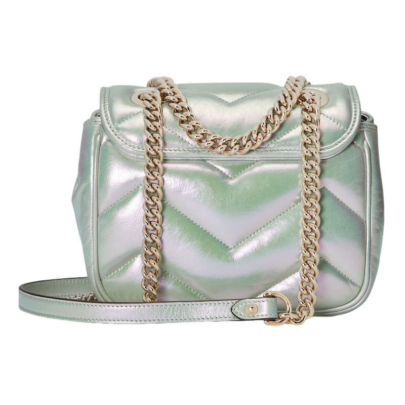 GUCCI GG Marmont Mini Green Iridescent Quilted Leather