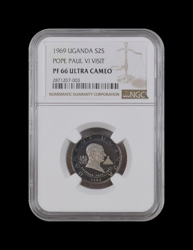 UGANDA. 1969, 2 Shillings, Silver - NGC PF66 - ๐ Toned, Pope Paul VI Visit - Picture 2 of 7