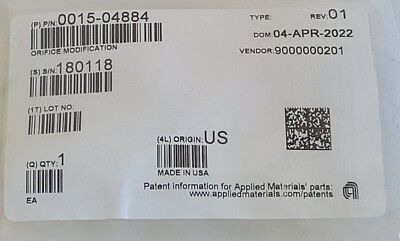 Applied Materials AMAT Orifice Modification SWLL N2 Slow Vent 0015-04884