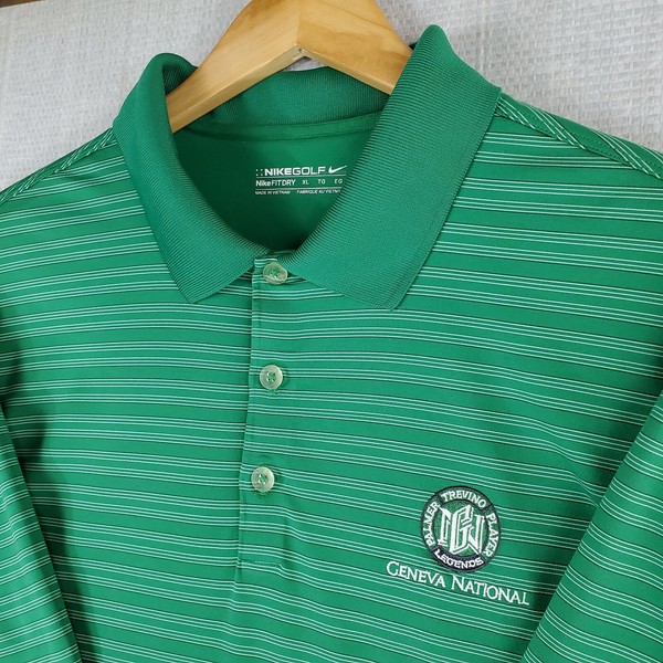 NIKE GOLF Size XL Mens Green/White Stripe Dri-Fit Performance Golf Polo Shirt - traddex.com