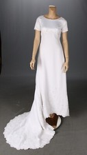 Gloria Vanderbilt Vintage 90s White Alencon Lace Modest Wedding Dress sz 4