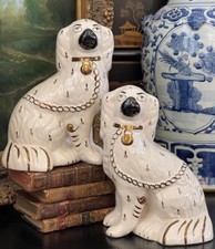 Gorgeous 19C White English Staffordshire Spaniel Hunt Hound Mantle Dog Pair 9