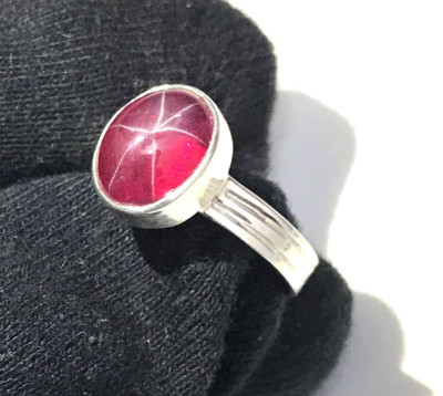Beautiful Oval Cut 6 Rays Star Ruby Ring Handmade Silver Engagement Ruby Ring