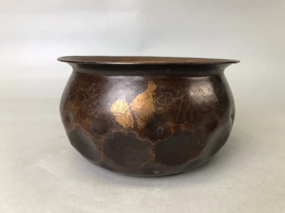 Y7612 KENSUI olla de cobre laca dorada martillada Japón antigua ceremonia del té Foto 2 de 4