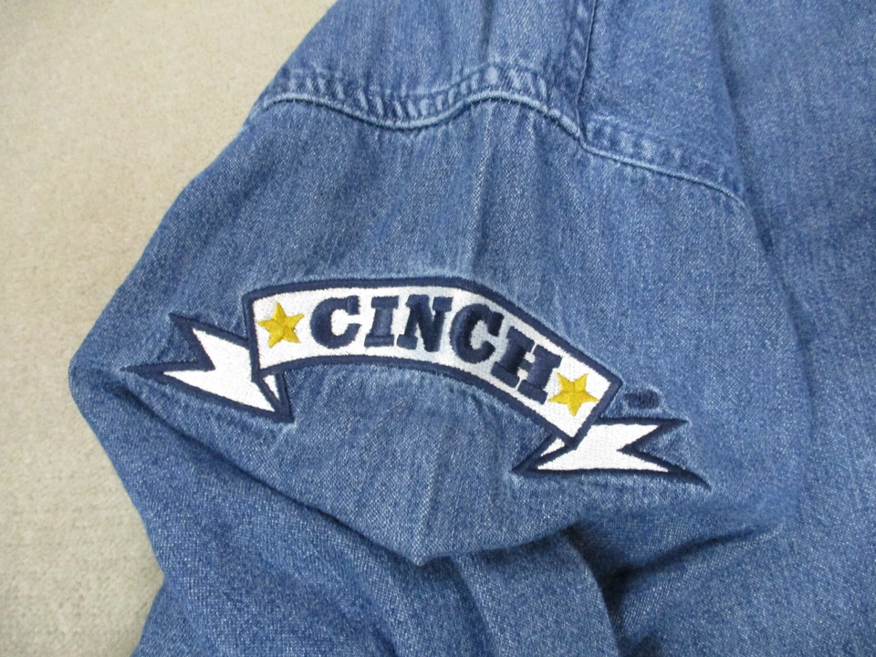 Camisa Cinch Para Hombres Grande Azul Abotonada Denim Jean Manga Larga Vaquero Occidental * Foto 4 de 4