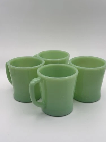 Fire King Jadite Coffee Mug Vintage Green Glassware D Handle 1950s - Set Of 4