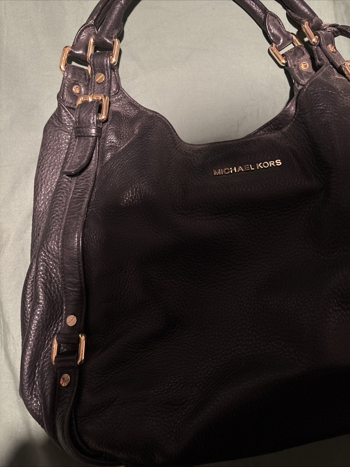 MICHAEL KORS BEDFORD BLACK LEATHER LARGE BELTED S… - image 4