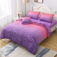 6Pcs Glitter Comforter Set with Sheets for Teens Girls Kids, Colorful Gradien...